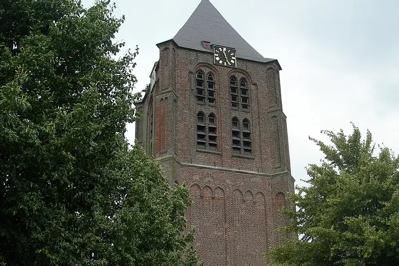 De kerktoren van Geffen tussen de bomen